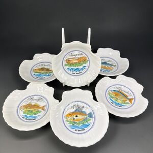 Toscany Japan Shell Seafood Plates Set 6 Porcelain Fish Langouste Jacques Lobjoy